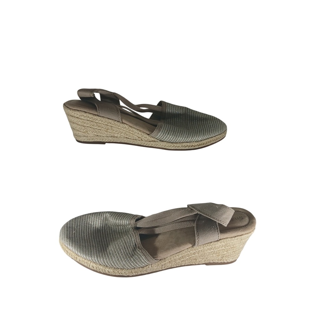 Studio Works Eva Espadrille Wedge Sandals 8.5M Silver Metallic Coastal Boho